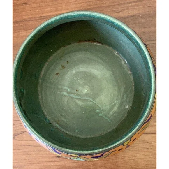 Vtg 1924 Gouda Holland "Beek" Signed Handpainted Pottery Bowl Planter 7" x 3.5" - Picture 2 of 10